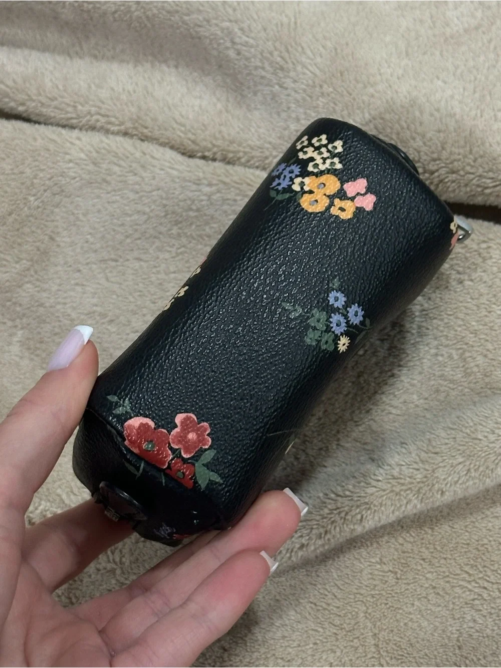 COACH Black Floral Leather Cosmetic Case with Multicolor Blooms